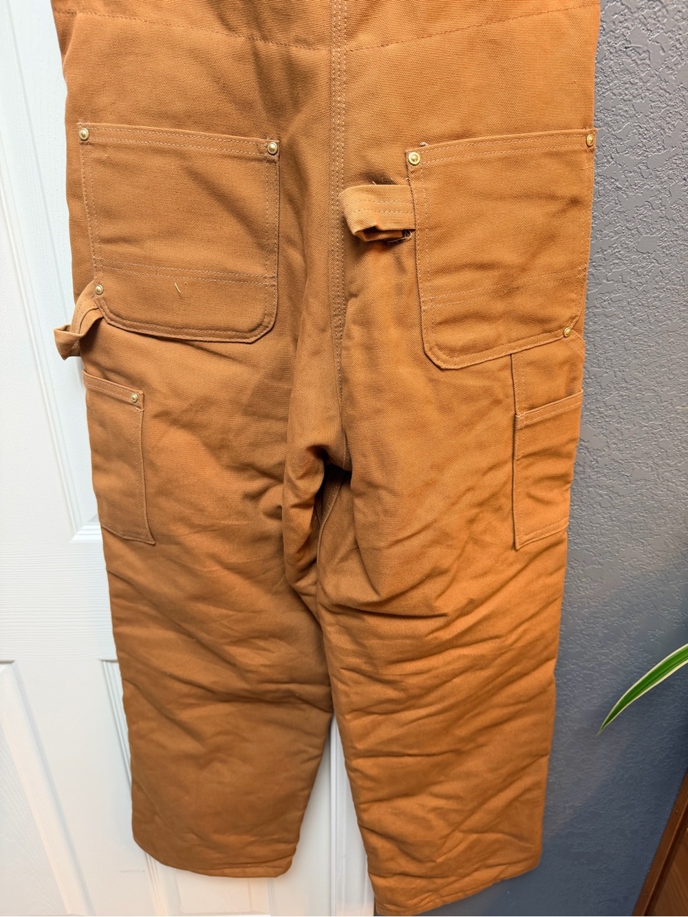 Carhartt Tan Duck Canvas Overalls with Dark Brown Straps - Picture 8 of 9